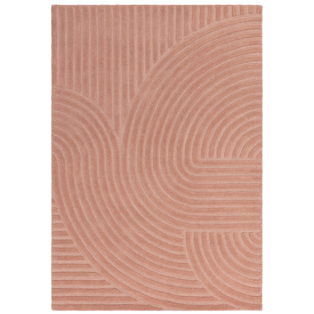 Hague Carved Modern Geometric Wool Rug in Blush Pink